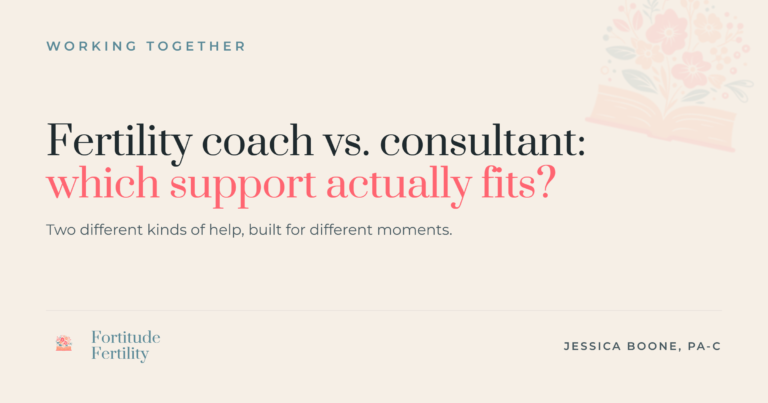 Side-by-side comparison of a fertility coach and a fertility consultant, showing the different kinds of support each one offers.